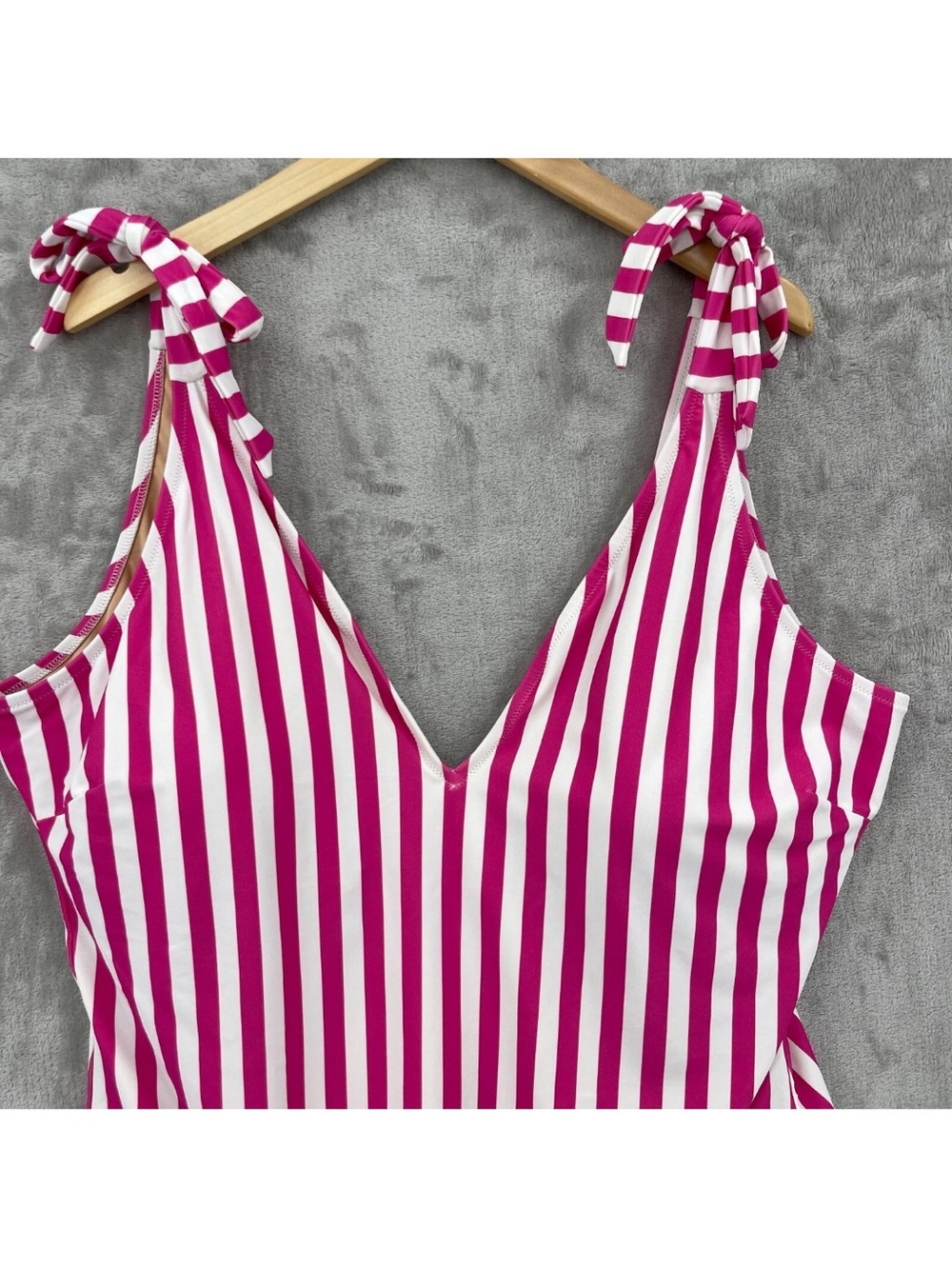 J. Crew 3X Pink & White Striped Tie-Shoulder One-Piece - Picture 2 of 16